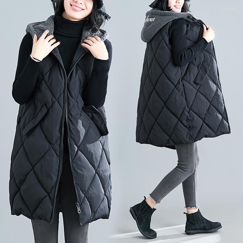 Women's Vests Winter Mid-Length Cotton Waistcoat 2022 Women Oversize Lambswool Hooded Vest Solid Fashion Loose Sleeveless Jacket Female, Black 
Women's Vests Winter Mid-Length Cotton Waistcoat 2022 Women Oversize Lambswool Hooded Vest Solid Fashion Loose Sleeveless Jacket Female, Black