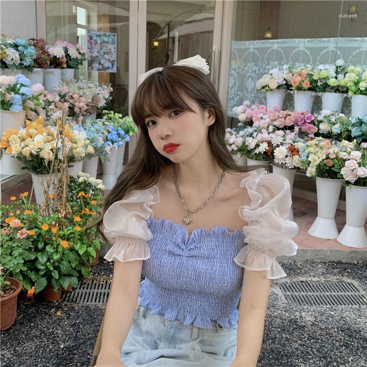 Women' Blouses Women Blouse Chiffon Puff Sleeve 2022 Summer Short Plaid Blusas Mujer De Moda, Blue
Women' Blouses Women Blouse Chiffon Puff Sleeve 2022 Summer Short Plaid Blusas Mujer De Moda, Blue