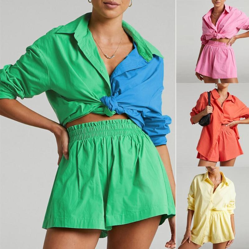 Women' Tracksuits 1 Set Office Ladies Shirt Shorts Color Block Single Breasted Summer Elegant Loose-fitting Outfit For, Blue
Women' Tracksuits 1 Set Office Ladies Shirt Shorts Color Block Single Breasted Summer Elegant Loose-fitting Outfit For, Blue
