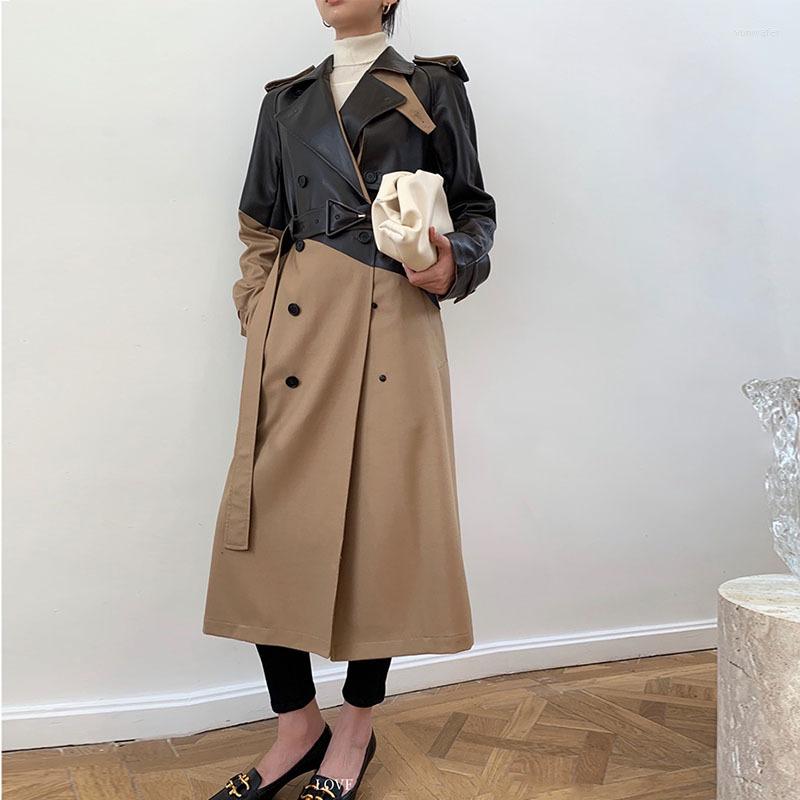 Women' Leather Fashion Genuine Windbreaker Sheepskin Temperament British Real Women Long Section Colorblock Belted Trench Coat, Camel
Women' Leather Fashion Genuine Windbreaker Sheepskin Temperament British Real Women Long Section Colorblock Belted Trench Coat, Camel