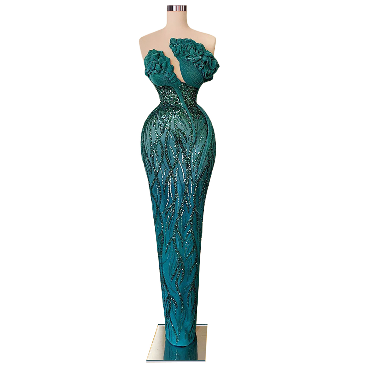 Green Sequins Mermaid Evening Dresses Sexy Ruffles Strapless Neck Prom Dress Pageant Gown Custom Made Party Robes