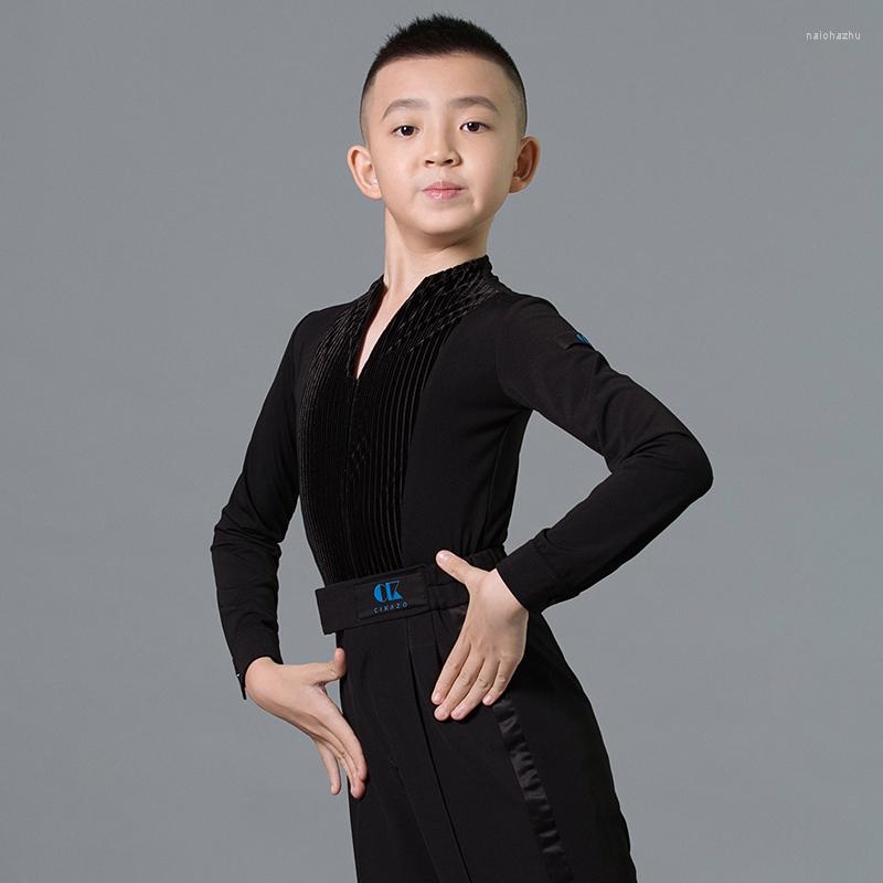 Stage Wear Fashion Latin Dance Costumes For Boys Black Long Sleeve Stitching Velvet Shirts Ballroom Chacha Practice DN7118
Stage Wear Fashion Latin Dance Costumes For Boys Black Long Sleeve Stitching Velvet Shirts Ballroom Chacha Practice DN7118