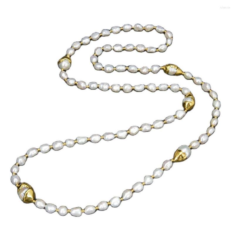 Chains GuaiGuai Jewelry 42" Natural White Baroque Pearl Gold Color Plated Keshi Necklace Classic For Women
Chains GuaiGuai Jewelry 42" Natural White Baroque Pearl Gold Color Plated Keshi Necklace Classic For Women