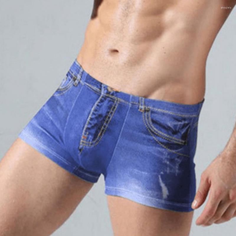 Underpants Denim Pattern Fake Jeans Print Cotton Men Boxer Briefs Underwear, Denim blue 
Underpants Denim Pattern Fake Jeans Print Cotton Men Boxer Briefs Underwear, Denim blue