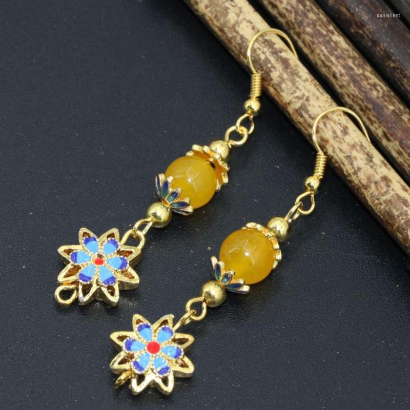 Dangle Earrings Pretty Gold-color Drop Flower Cloisonne Stone Beads Ethnic Style Long Jewelry Original Design Arrival B2627
Dangle Earrings Pretty Gold-color Drop Flower Cloisonne Stone Beads Ethnic Style Long Jewelry Original Design Arrival B2627