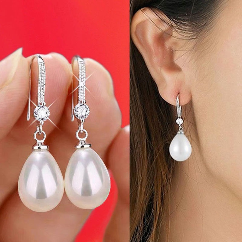 Fashion Drop for Women Shiny Red Green Round Imitation Pearls Earrings