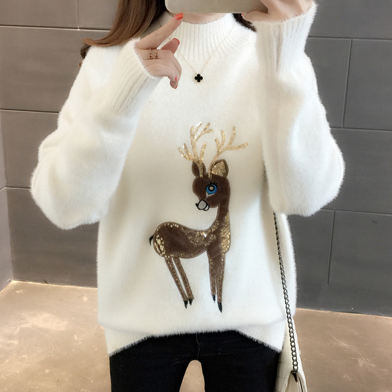 QNPQYX Cute Women Sweater Korean Reindeer Ugly Christmas Sweater Winter Warm Sweaters Fluffy Cashmere Jumper Turtleneck Pullover, A7
QNPQYX Cute Women Sweater Korean Reindeer Ugly Christmas Sweater Winter Warm Sweaters Fluffy Cashmere Jumper Turtleneck Pullover, A7
