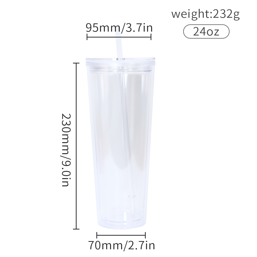 Local warehouse 24oz pre-drilled snow globe acrylic tumblers with flat lid straw clear double walled plastic cup drinking beverage tumblers 25pcs/case