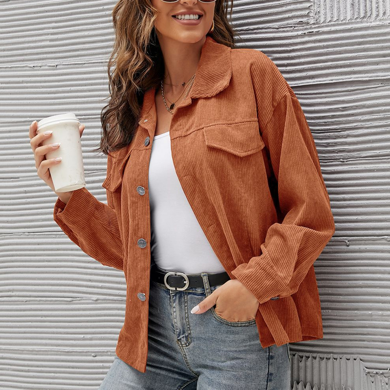 Women's Jackets Autumn Winter Corduroy Jacket Casual Long Sleeve Female Clothing Buttons Coats Tops Outwear Windbreaker 23270 221109