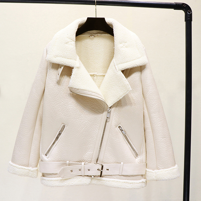 Women's Jackets Thick and warm faux leather jacket Coat women's beige long-sleeved belt women winter fashion streetwear Tops 221109