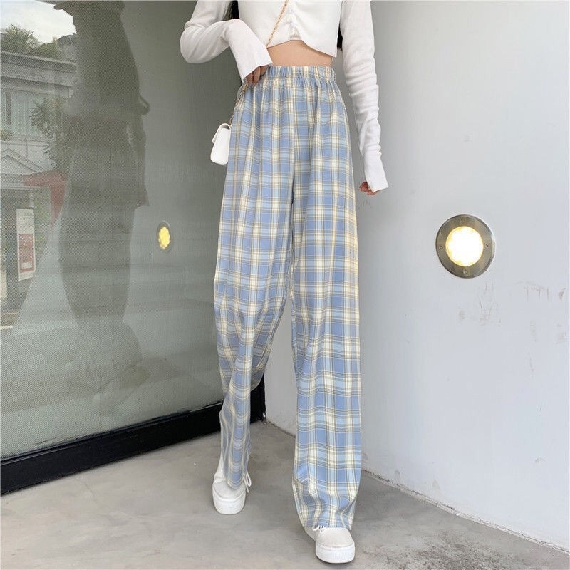 Women's Pants Capris Vintage Plaid Women High Waist Wide Leg Straight Loose Casual Female Trousers Fashion Streetwear 221109