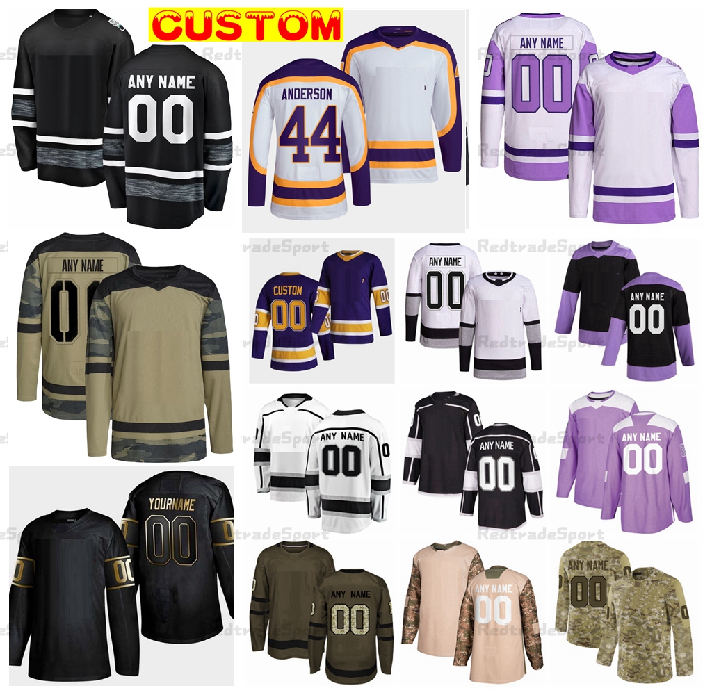 Custom 2023 Reverse Retro Hockey Jerseys Kopitar Doughty Fiala Camo Fights Cancer Anderson Adrian Kempe Arvidsson Danault Vilardi Durzi Lizotte Iafallo Roy Copley, Black 100th
Custom 2023 Reverse Retro Hockey Jerseys Kopitar Doughty Fiala Camo Fights Cancer Anderson Adrian Kempe Arvidsson Danault Vilardi Durzi Lizotte Iafallo Roy Copley, Black 100th