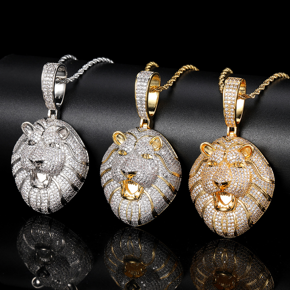 Hip Hop Large Lion Head Pendant Necklace TopBling 5A Zircon 18k Real Gold Plated Mens Jewelry