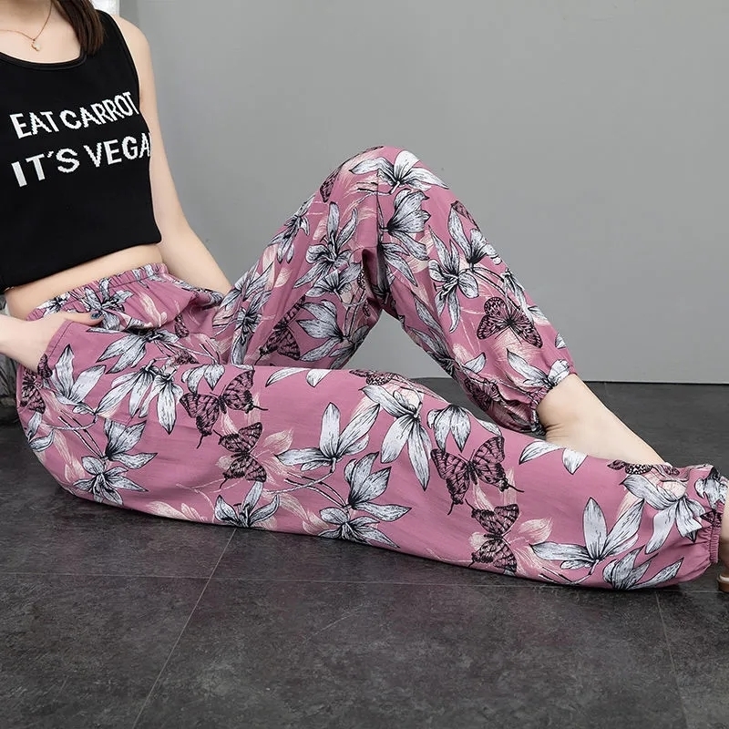 Women's Pants Capris Women Cotton Silk Casual Trousers Summer Loose Pajamas Home Thin Wide Leg Fashion Oversize 4XL Sweatpants Female 221109