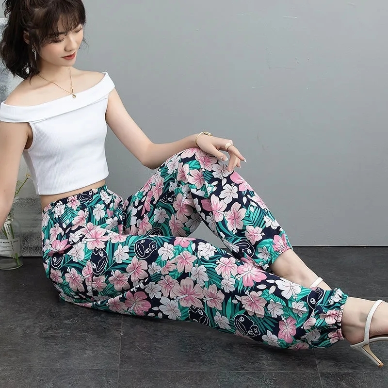 Women's Pants Capris Women Cotton Silk Casual Trousers Summer Loose Pajamas Home Thin Wide Leg Fashion Oversize 4XL Sweatpants Female 221109