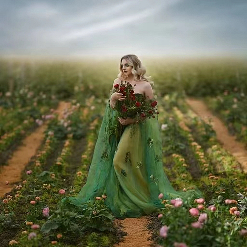 A-Line Fairy Green Prom Dresses Long Sleeves Off Shoulder Sweetheart Quinceanera Dress Women Formal Evening Gowns Special Occasion Wear Custom Made