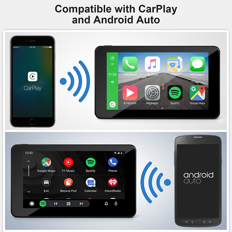 Car Wireless Apple CarPlay & Android Auto Portable 9-Inch Touchscreen for Trucks - Built-in Bluetooth Navigation System with Multimedia Functionality