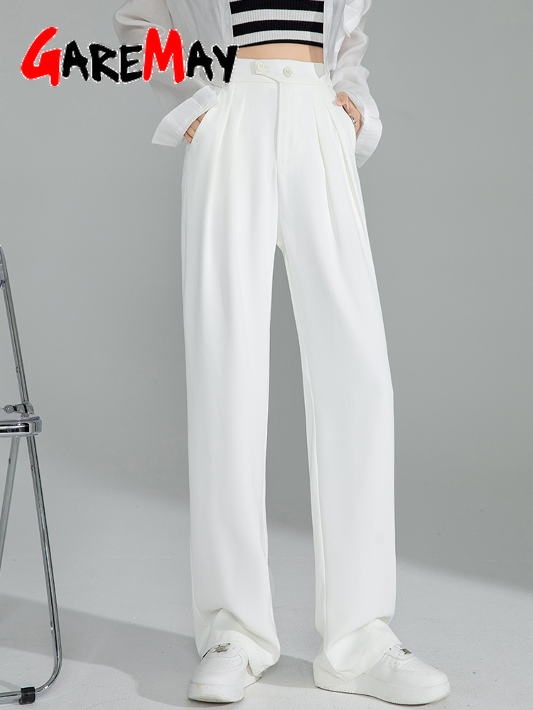 Women's Pants Capris Woman Pant Suits Korean Style Elegant Straight Summer Casual Outfits Classic White Wide High Waist 221109