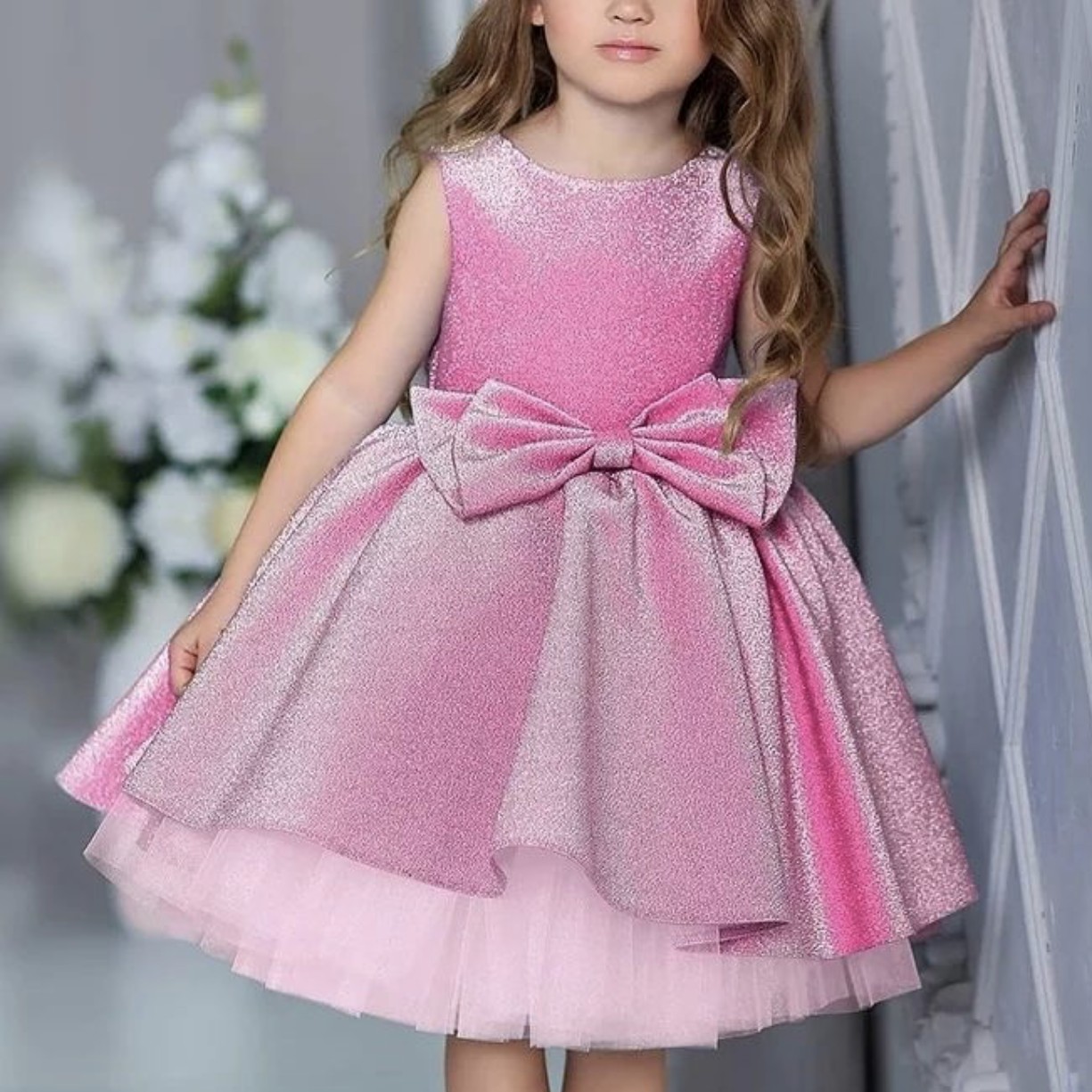 Girl's Pageant Dresses Little Toddler Pink Kids Ball Gown Floor Length Glitz Flower Girl Dress For Weddings Birthday Party Bow