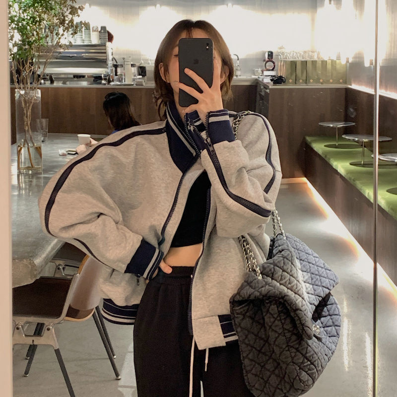 Women's Jackets Deeptown Black Women Korean Fashion Oversized Casual Harajuku Zipper Thin Fleece Coat Female Outerwear Crop Street Style 221109