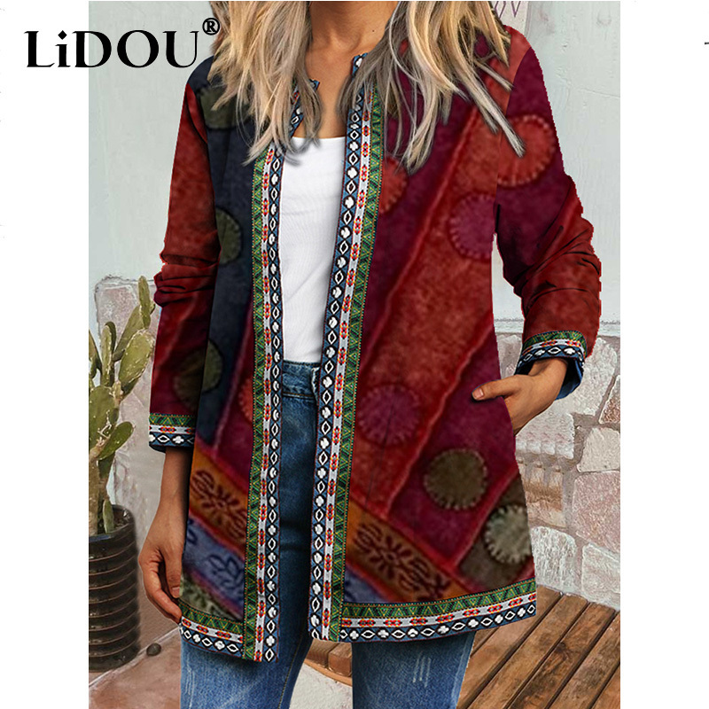 Women's Jackets Y2K Spring Autumn Vintage Ethnic Style Cardigan Long Sleeve Printed Loose Outerwear Ladies Coat Harajuku Tops Women 221109