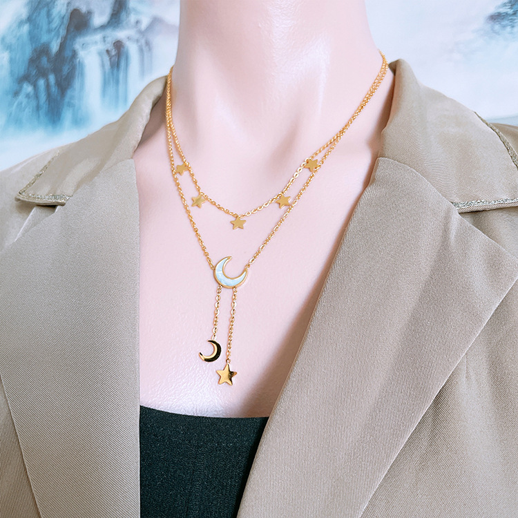 Multi Layered Heart Moon Necklace Fashion Ladies Gold Stainless Steel Necklaces Jewelry for Women