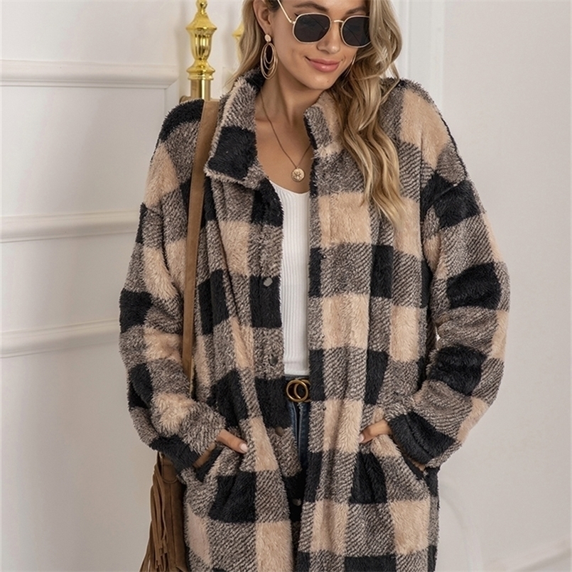 Women's Jackets Fitshinling Vintage Winter Coats Plaid Warm Arrival Fashion Overcoat Female Clothing Plush Soft Coat 221109