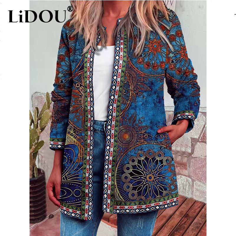 Women's Jackets Y2K Spring Autumn Vintage Ethnic Style Cardigan Long Sleeve Printed Loose Outerwear Ladies Coat Harajuku Tops Women 221109
