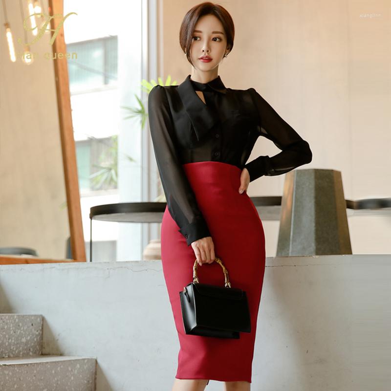 Two Piece Dress Queen 2022 OL Work Wear 2 Pieces Set Women Sexy Perspective Chiffon Blouses & High Waist Sheath Pencil Bodycon Ski, Black red
Two Piece Dress Queen 2022 OL Work Wear 2 Pieces Set Women Sexy Perspective Chiffon Blouses & High Waist Sheath Pencil Bodycon Ski, Black red