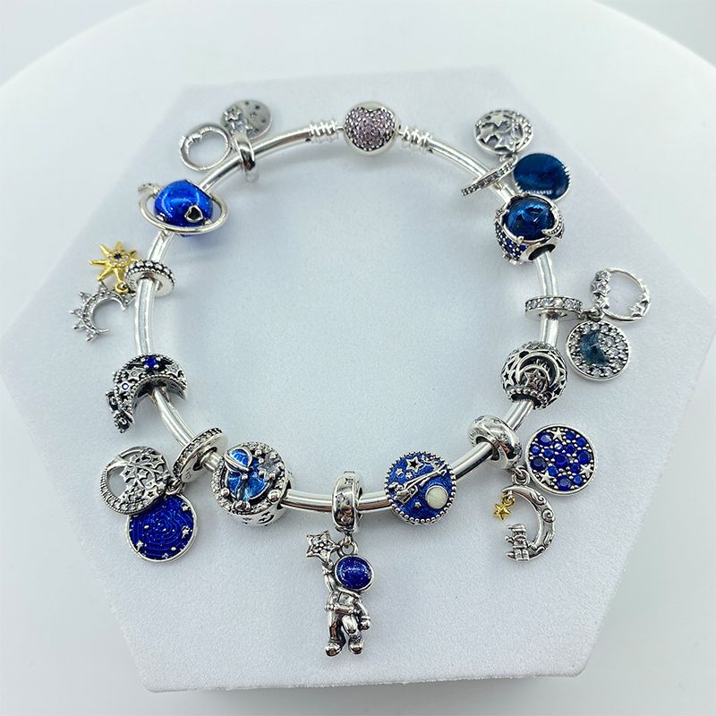 The New Popular Pure Silver Charm Moon Star Charm Pearl DIY Is Used For Primitive Pendant Bracelet Jewelry Fashion Female Gifts