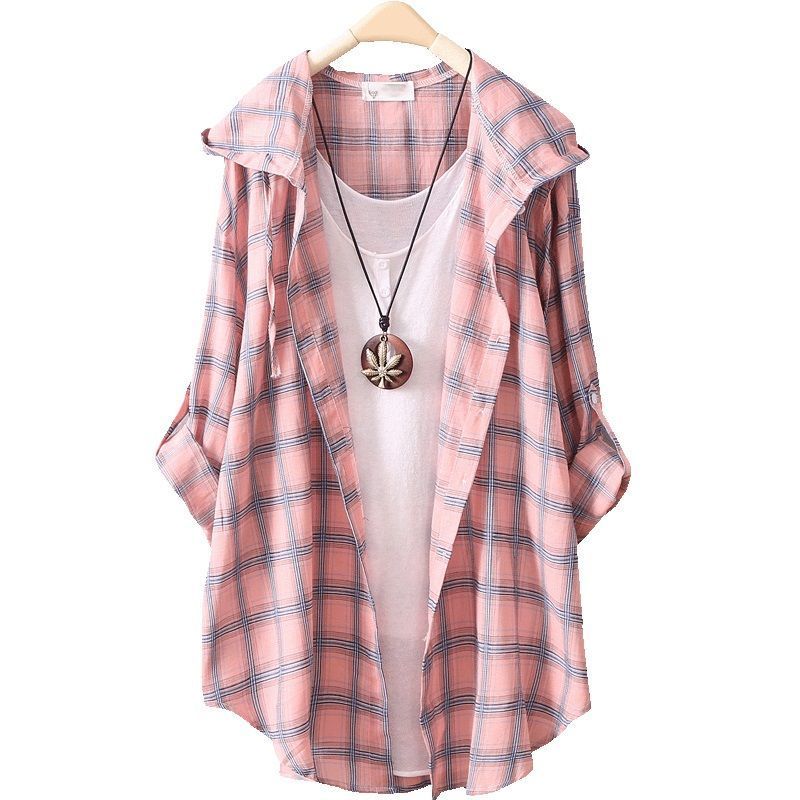 Women's Jackets Summer Casual Thin Coat Plaid Hoodie Long-sleeved Women Sun Protection Top Outerwear 221109