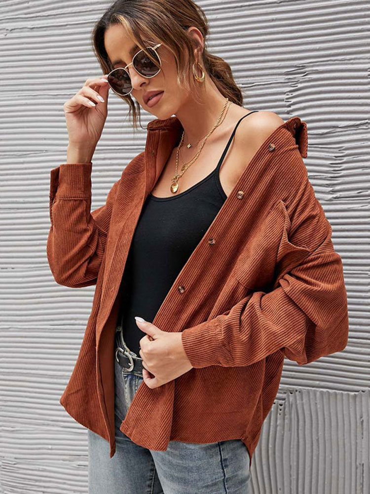 Women's Jackets Autumn Corduroy Woman Long Shirt Button Coat Fashion Overshirt Loose Female 221109
