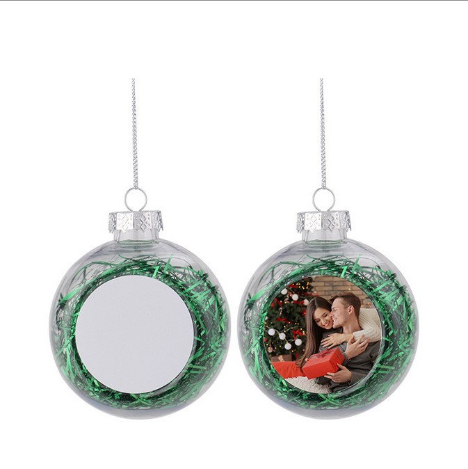 Sublimation 4 colors Pendants Thermal Heat Transfer Christmas Blnak Patch Transparent Ornament Floc Clear Plastic Christmas Ball Pendant DIY Accessori