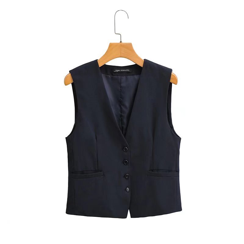 Women's Jackets Zevity Women Fashion V Neck Single Breasted Pockets Slim Vest Jacket Ladies Sleeveless Casual Business WaistCoat Tops CT1117 2211