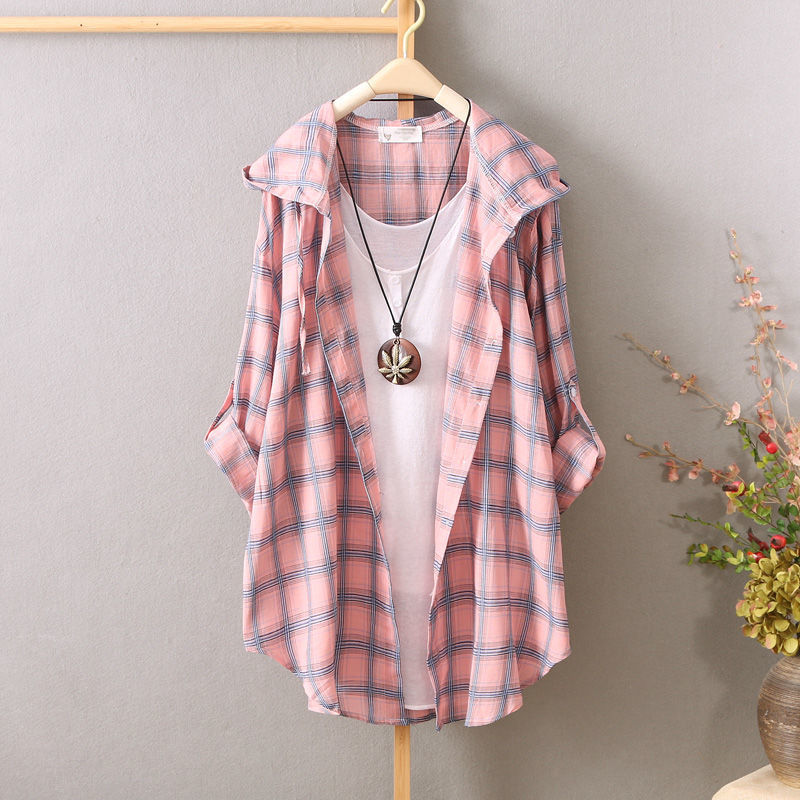 Women's Jackets Summer Casual Thin Coat Plaid Hoodie Long-sleeved Women Sun Protection Top Outerwear 221109