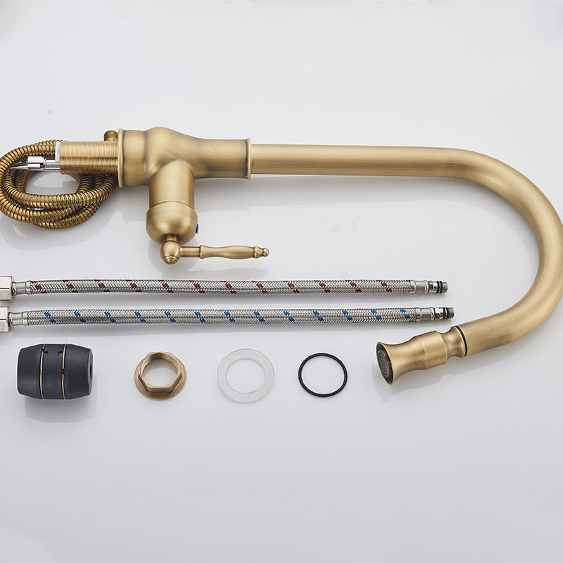 Kitchen Faucets Antique Brass Europe Faucet Deck Mount Free Rotation Pull Out Soft Water Wash Cold Mixer Crane Taps 221109