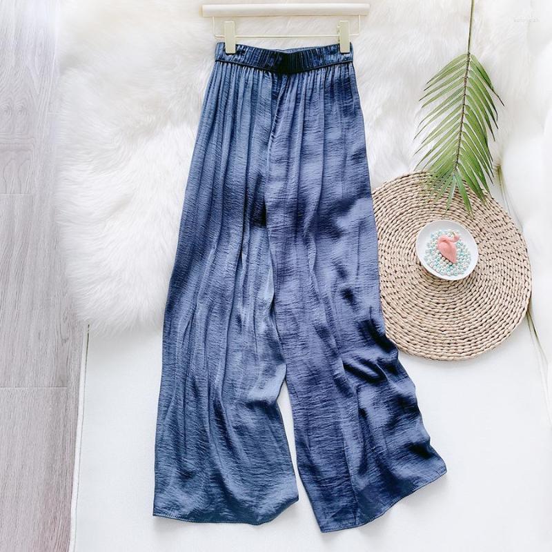 Women's Pants Women Summer Free Size Fashion Thin Silk Wide Leg Trousers Casual Elastic Waist Loose Ankle-Length 2022, Blue 809
Women's Pants Women Summer Free Size Fashion Thin Silk Wide Leg Trousers Casual Elastic Waist Loose Ankle-Length 2022, Blue 809