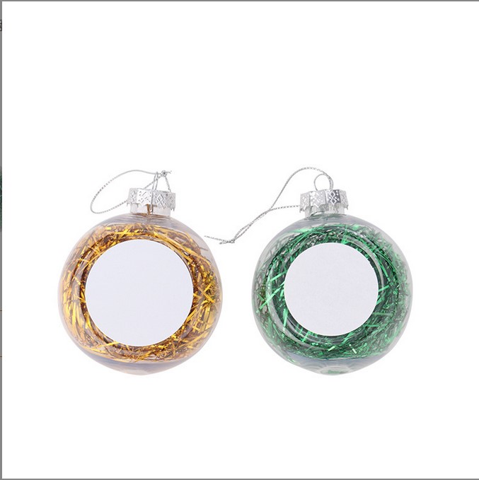 Sublimation 4 colors Pendants Thermal Heat Transfer Christmas Blnak Patch Transparent Ornament Floc Clear Plastic Christmas Ball Pendant DIY Accessori