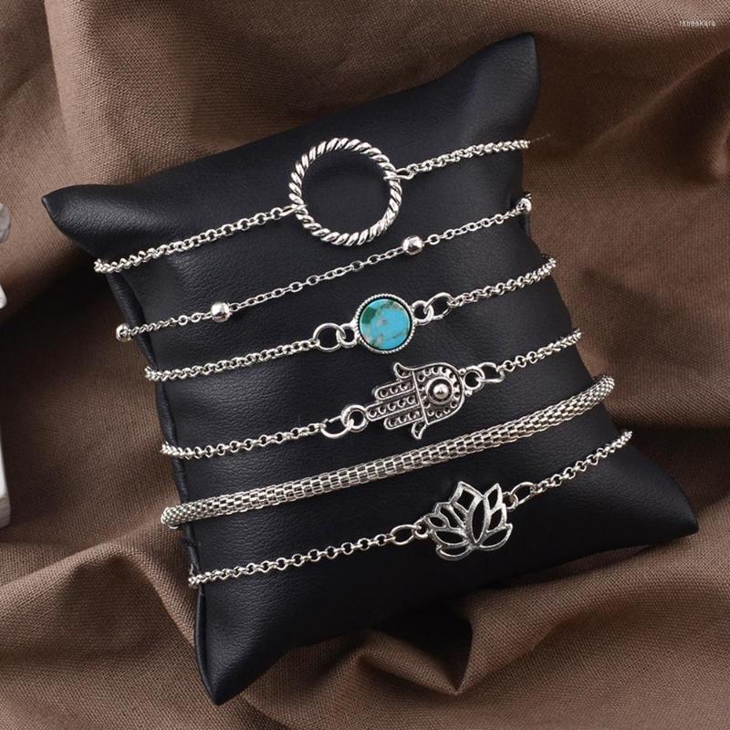 Link Bracelets 6 Pcs/Set Bohemian Bangle Fatima Hand Hollow Lotus Bead Gem Scrub Silver Color Bracelet Set Women Party Wedding Jewelry
Link Bracelets 6 Pcs/Set Bohemian Bangle Fatima Hand Hollow Lotus Bead Gem Scrub Silver Color Bracelet Set Women Party Wedding Jewelry