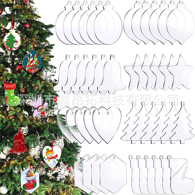 3inch Transparent Clear Circle Christmas Hangtag DIY Blank Round Acrylic Xmas Tree Ornaments Pendant