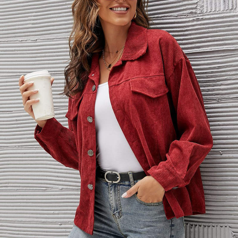 Women's Jackets Autumn Winter Corduroy Jacket Casual Long Sleeve Female Clothing Buttons Coats Tops Outwear Windbreaker 23270 221109