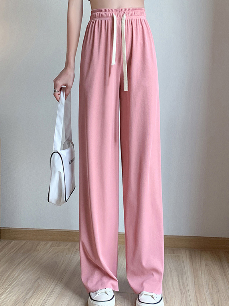 Women's Pants Capris Summer Lace Up Wide Leg for Women Casual High Waist Long Ice Silk Pleated Loose Trousers Female Slacks 221109