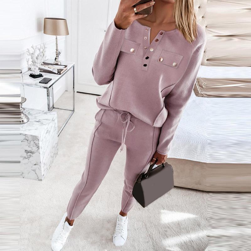 Women's Two Piece Pants Fashion Women V-neck Button Casual Suit Long-Sleeved Trousers Two-piece Outfits For Sexy Wholesale, Pink
Women's Two Piece Pants Fashion Women V-neck Button Casual Suit Long-Sleeved Trousers Two-piece Outfits For Sexy Wholesale, Pink