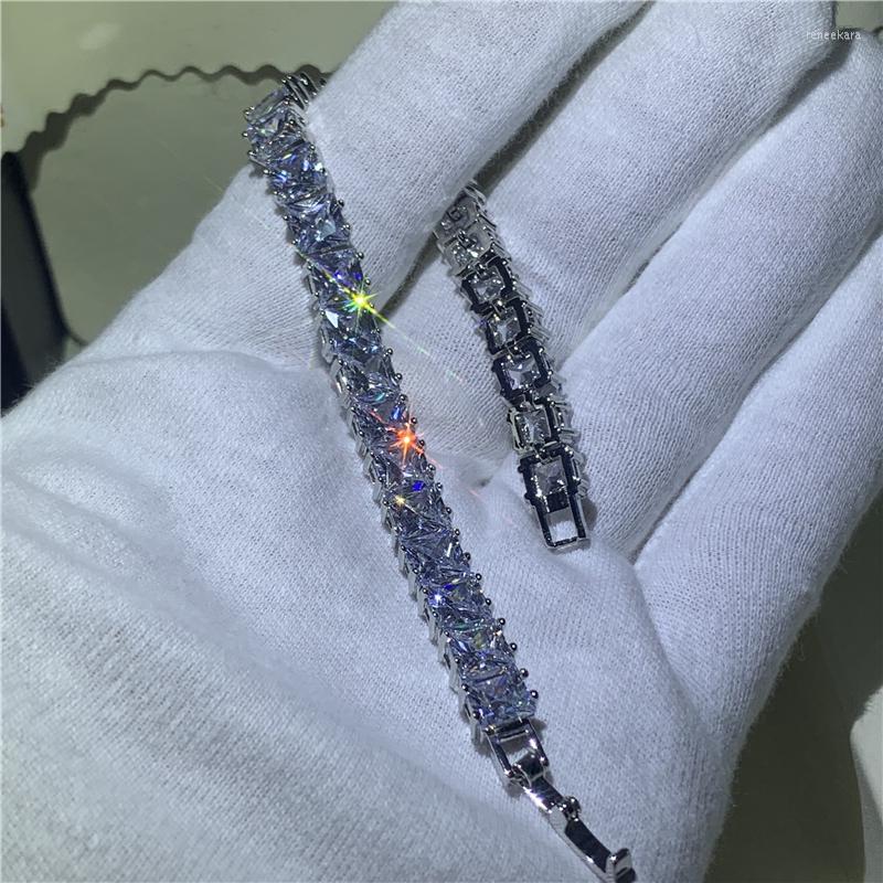 Link Bracelets Handmade Tennis Bracelet Princess Cut 5A Cubic Zirconia White Gold Filled Engagement Wedding For Women Bridal Gift 
Link Bracelets Handmade Tennis Bracelet Princess Cut 5A Cubic Zirconia White Gold Filled Engagement Wedding For Women Bridal Gift