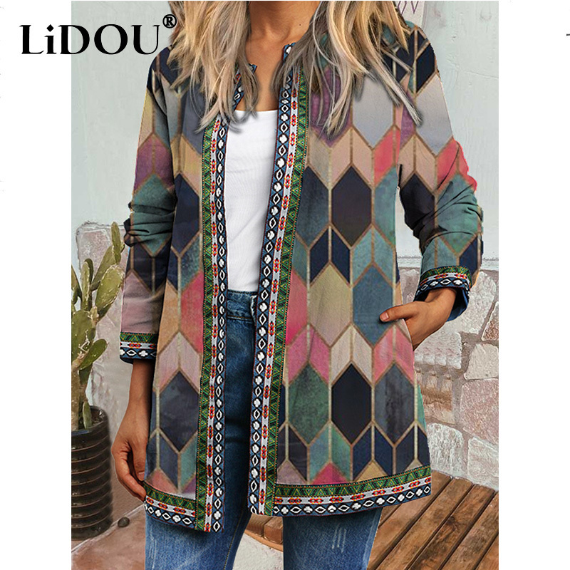 Women's Jackets Y2K Spring Autumn Vintage Ethnic Style Cardigan Long Sleeve Printed Loose Outerwear Ladies Coat Harajuku Tops Women 221109