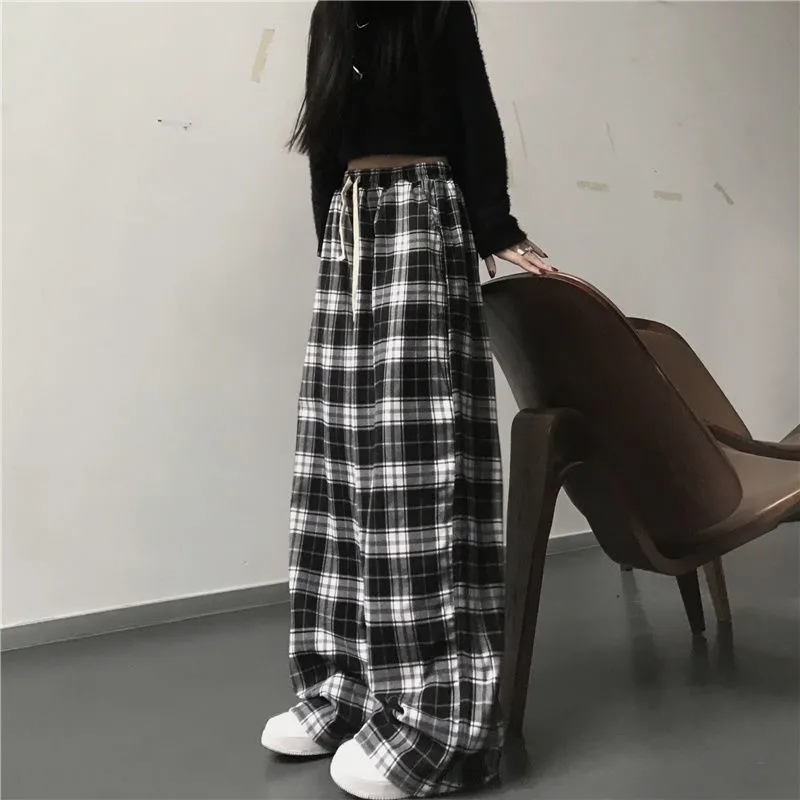 Women's Pants Capris Black and White Plaid pants Oversize Women Casual Loose Wide Leg Trousers Ins Retro Teen Straight Hiphop Streetwear 221109