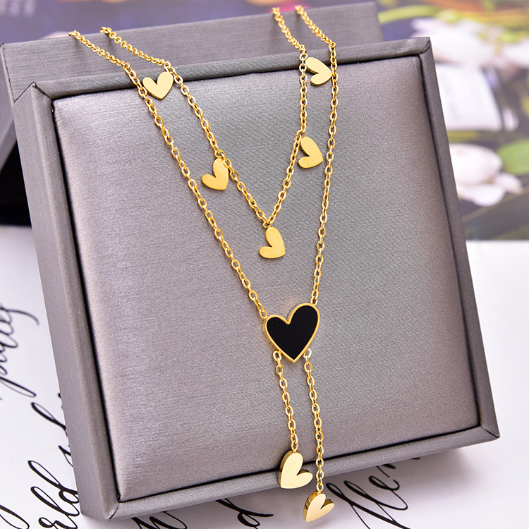 Multi Layered Heart Moon Necklace Fashion Ladies Gold Stainless Steel Necklaces Jewelry for Women
