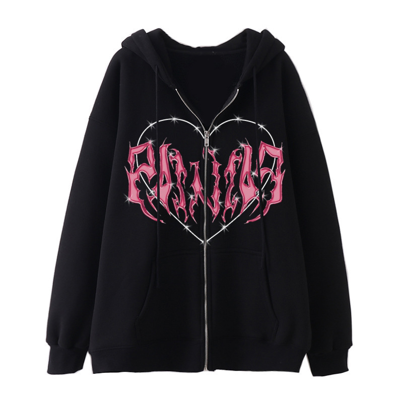 Women's Hoodies Sweatshirts Women Zip Up Hoodie Autumn Winter Goth Punk Pocket Print Long Sleeve Jackets Coats Female Harajuku Oversized Hooded 2