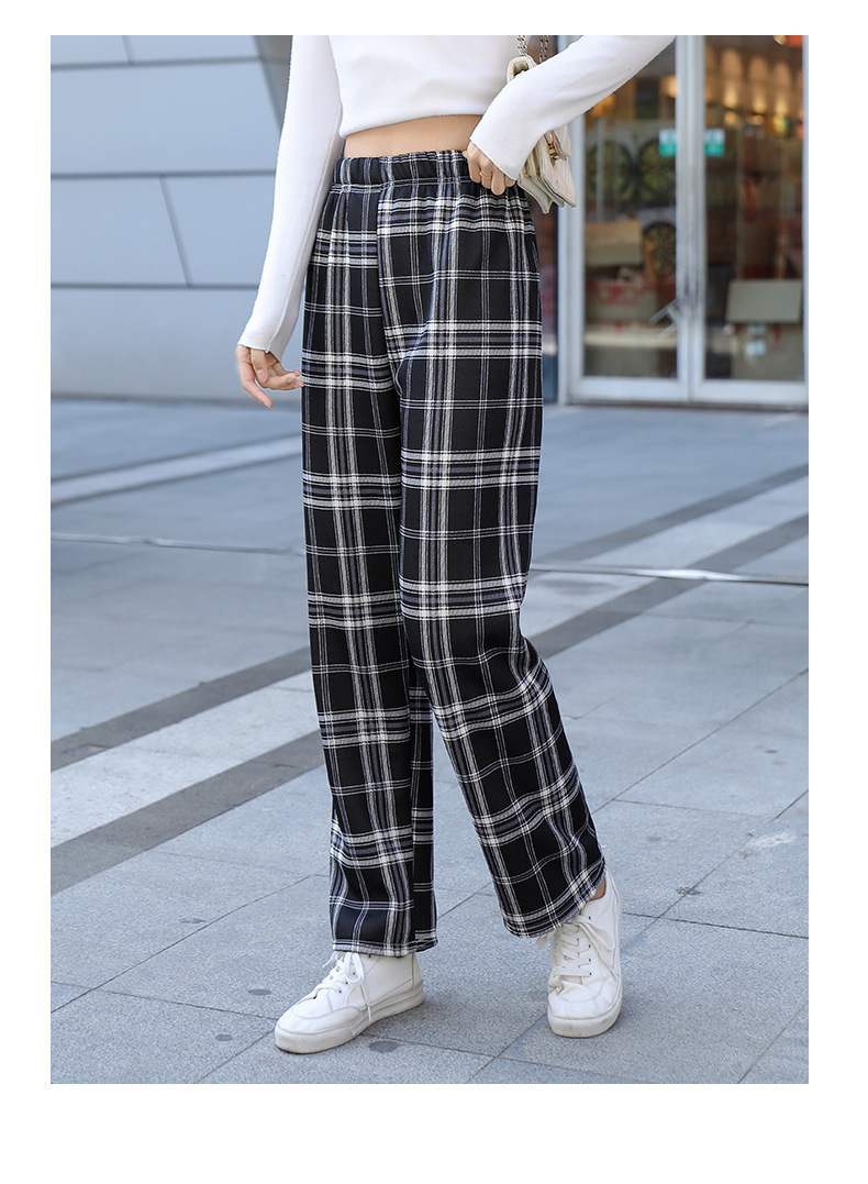 Women's Pants Capris Vintage Plaid Women High Waist Wide Leg Straight Loose Casual Female Trousers Fashion Streetwear 221109