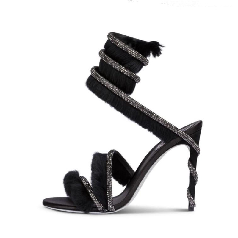 rabbit 's hair stiletto Heel sandals Rene caovilla Cleo Crystal studded Snake Strass Ankle Wraparound dress shoes Designers 9.5cm high heeled rhinestone Rome sandal, Black
rabbit 's hair stiletto Heel sandals Rene caovilla Cleo Crystal studded Snake Strass Ankle Wraparound dress shoes Designers 9.5cm high heeled rhinestone Rome sandal, Black